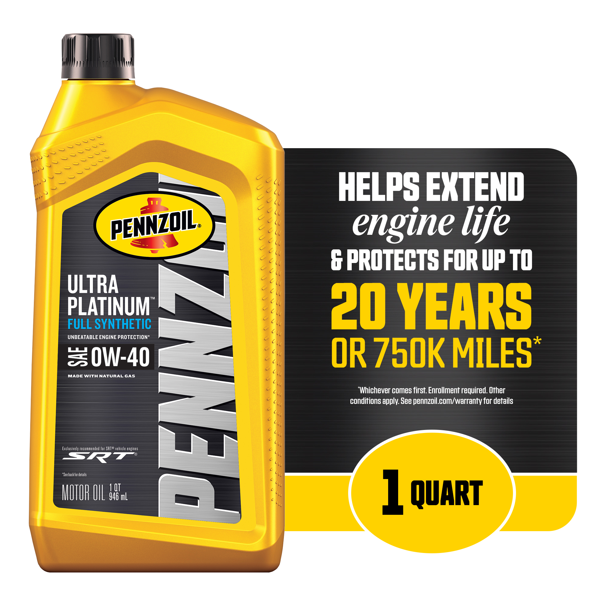 Pennzoil Ultra Platinum Full Synthetic 0W-40 Motor Oil, 1 Quart ...