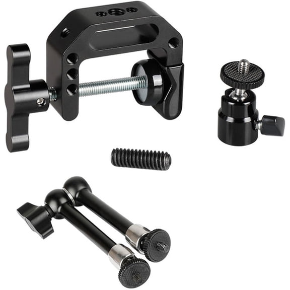 CAMVATE Super C Clamp with 9.8" Magic Articulated Arm and Mini Ball Head with 1/4"-20 Thread Screw Mount for DSLR Camera Cage