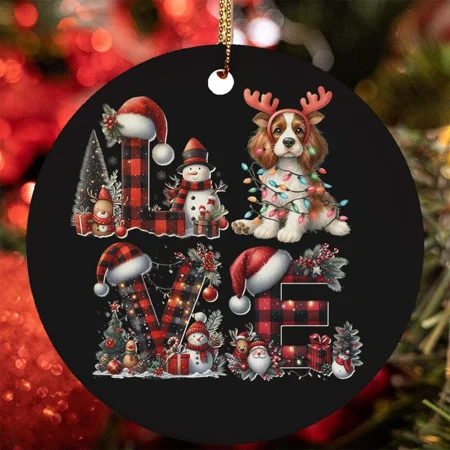Vesco Reindeer Welsh Springer Spaniel Dog Love Buffallo Plaid Christmas Ornament Gift 2PCS