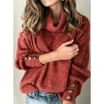 thumbnail image 2 of Gvmfive Women Long Sleeve Pullover Knit Sweater Turtleneck Button Jumper Tops, 2 of 4