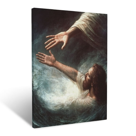 CozyNet Jesus Reaching Out To Save A Drowning Hand In Stormy Waters Faith In His Salvation Wall Art Prints With Frame Canvas Perfect for Living Room & Bedroom, Ready to Hang, Wall Decor 12"x16"