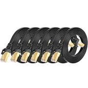 Cat 7 Shielded Ethernet Cable 5 ft 6 Pack Black Highest Speed Cable Cat7 Flat -