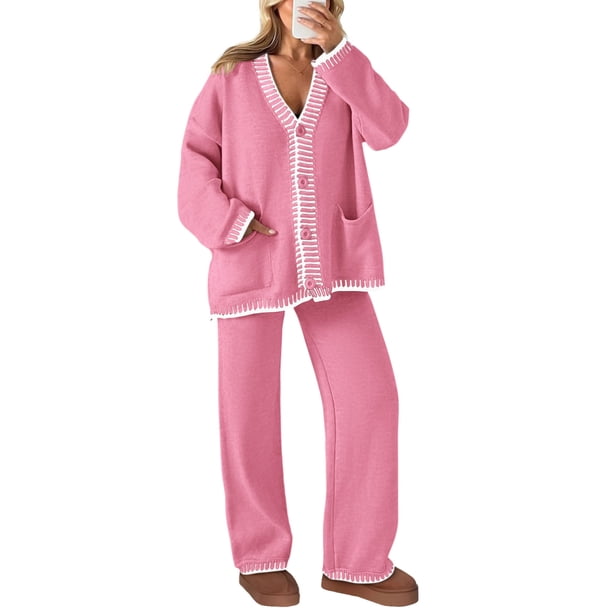 Conjunto Coordinado PRETTYGARDEN Cardigan Rosa y Pantalones Talla M
