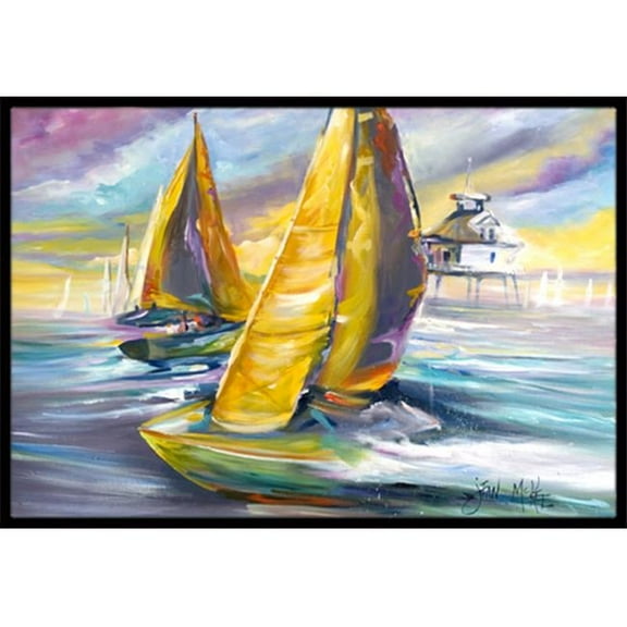 Sailboat With Middle Bay Lighthouse Indoor & Outdoor Mat 18 x 27 in.