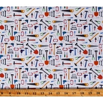 Cotton Tools Tool Wall Builder Construction Play Zone Kids White Cotton Fabric Print by the Yard (Y3274-1WHITE)