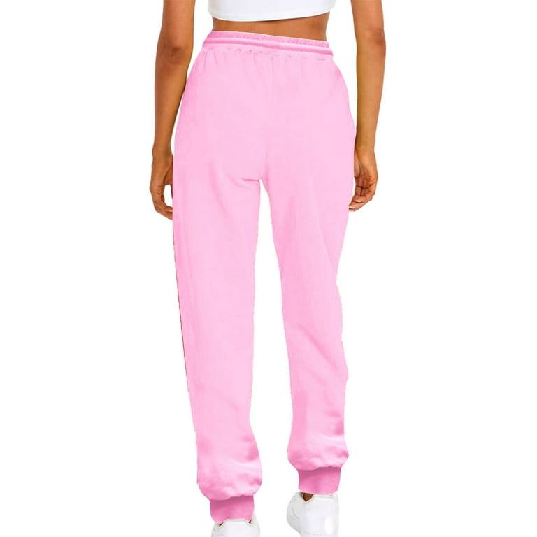 YYDGH Yoga Sweat Pants for Womens Baggy Loose Workout Running Sweatpants  with Pockets Elastic High Waist Lounge Y2K Pants Pink L 