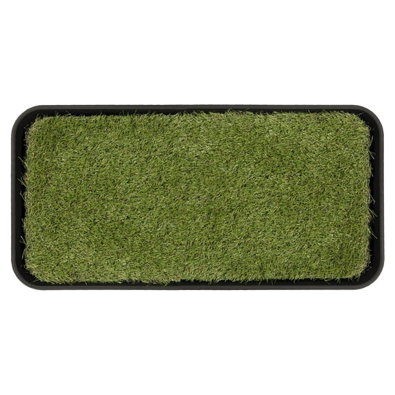 Ottomanson Pet Care Non-Slip Easy Clean Indoor/Outdoor Tray with Reusable Grass Pad, 15" x 30", Green