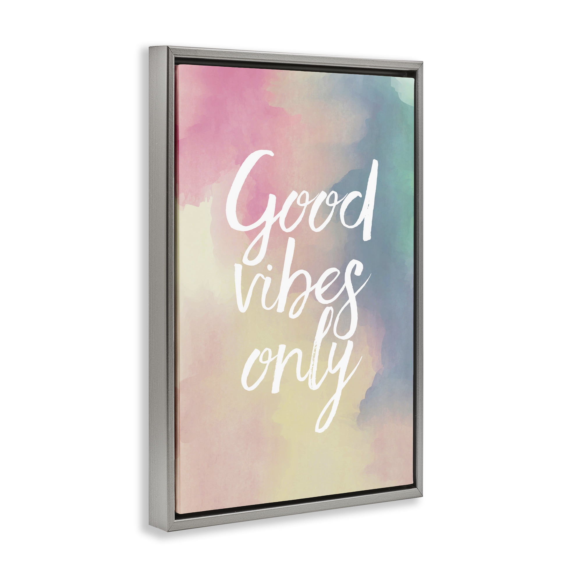 Stupell Industries Good Vibes Only Ombre Typography Painting Gray Floater Framed Art Print Wall Art, 17 x 25