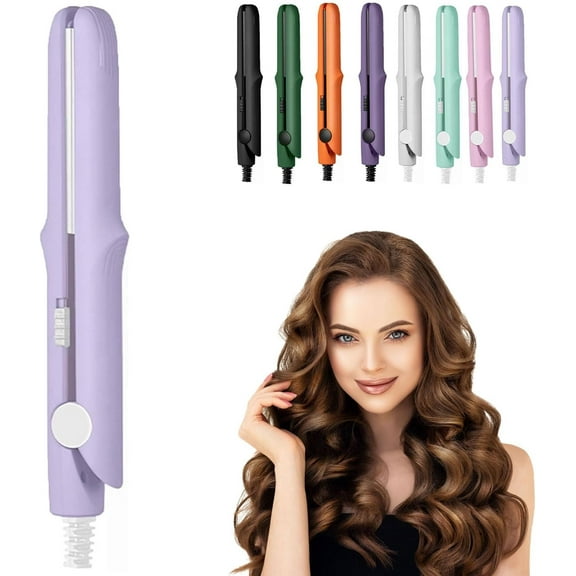 Wondolla Curling Iron, 2-in-1 Mini Curling Wand & Flat Iron Hair Straightener, Shunnie 3D Curling Iron for Short Hair, Pipiup CurlingIron, Mini Dual Purpose, for Travel, Rapid Heating (Light Purple)