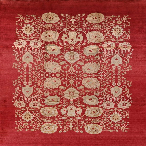 Ahgly Company Machine Washable Indoor Square Industrial Modern Red Area Rugs, 7' Square
