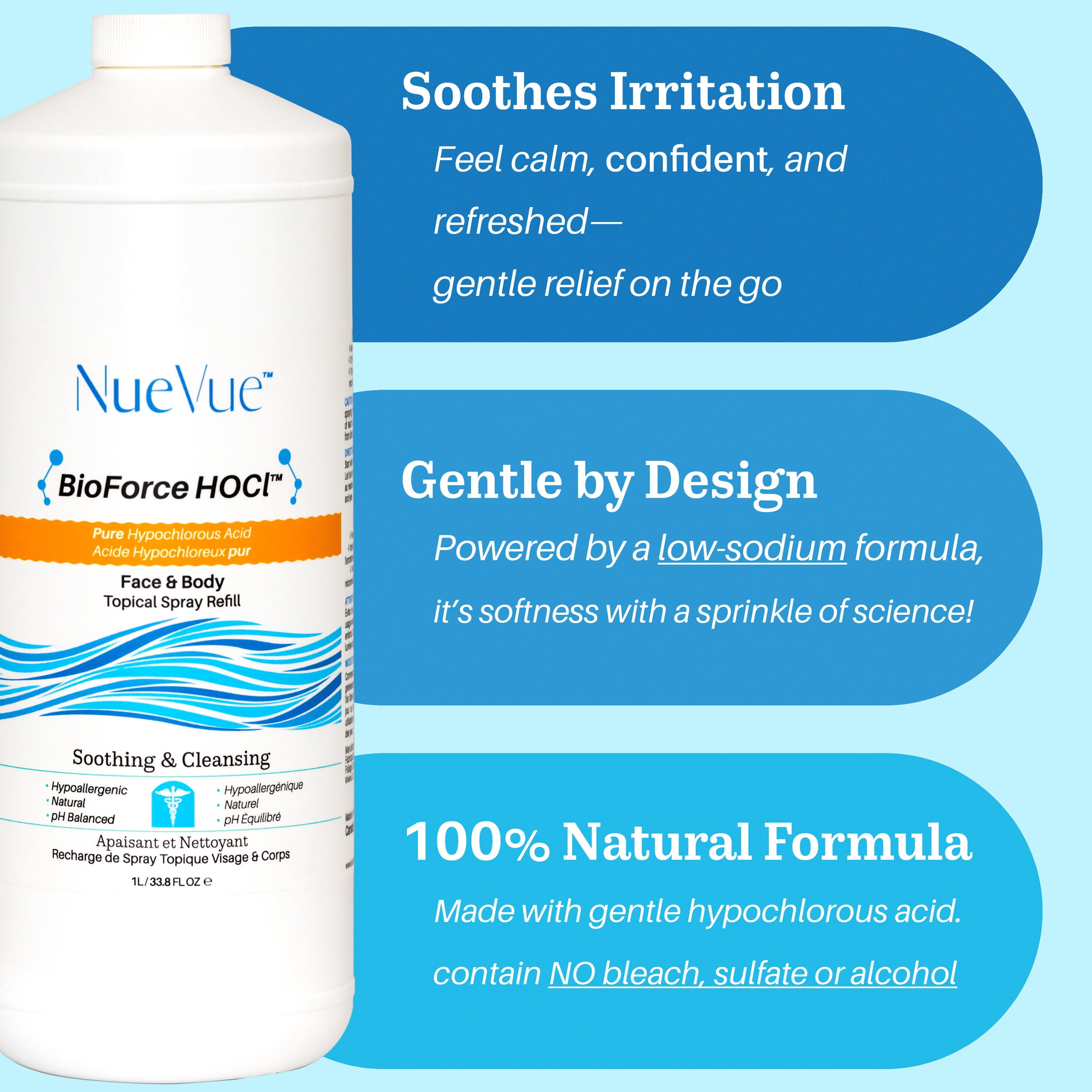 BioForce HOCl Hypochlorous Acid Spray Refill 33 oz – Face & Body, Acne & Eczema Care, pH-Balanced