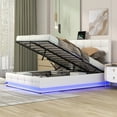thumbnail image 3 of Bellemave FULL Size LED Platform Bed with Hydraulic Storage System and USB Charger,Solid Wooden Slat Support, No Box Spring Needed(White), 3 of 10