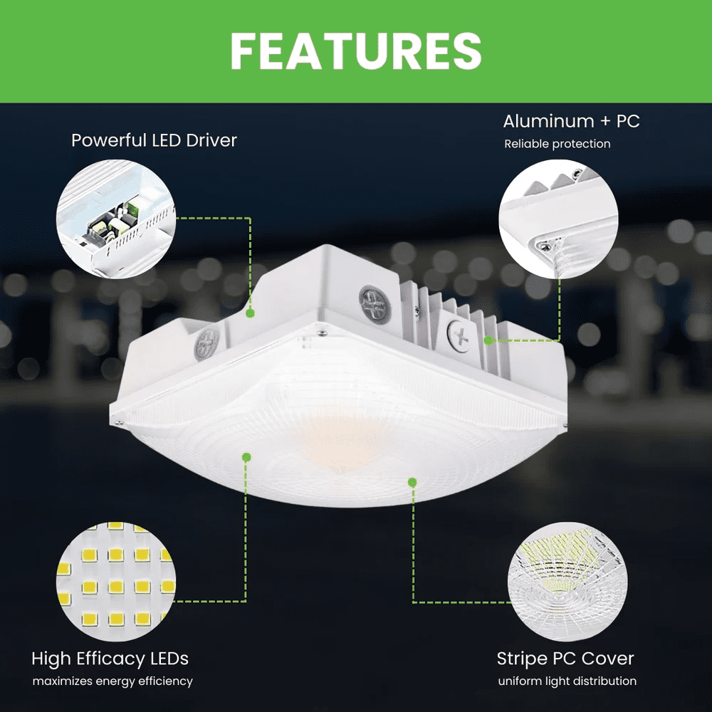 Green Light Depot LED Canopy Light - 40W - Outdoor Parking Garage Light - PGD - White - (UL+DLC 5.1)