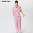 thumbnail image 5 of Monos de estilo americano INCERUN 2024, monos de moda para hombre con solapa a rayas, ropa de calle informal, monos de manga corta que combinan con todo, tallas S-5XL, 5 of 5