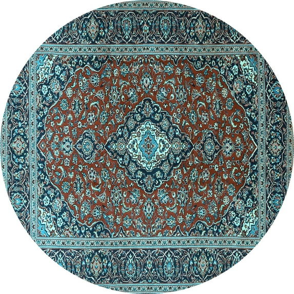 Ahgly Company Machine Washable Indoor Round Medallion Light Blue Traditional Area Rugs, 5' Round