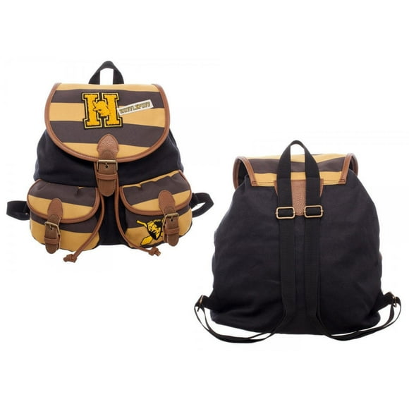 Harry Potter Hufflepuff Logo Knapsack Backpack School Bag Varsity Stripes Patch