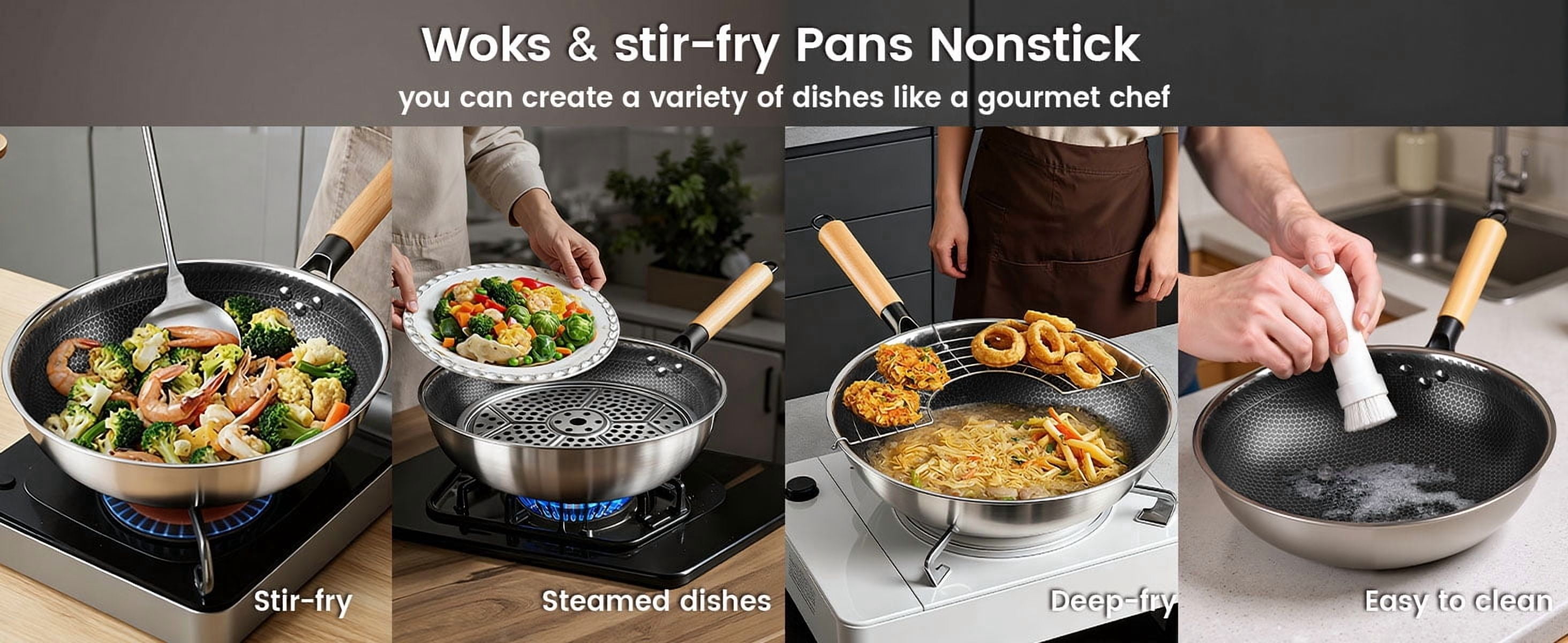 Abangdun 1700W 85V~120V Induction Cooktop with 13' Stainless Steel Wok Pan Electric Burner 1.06″ Curved Surface Concave 18h Timer Real Precise Power/Temp Ctrl 16 Watts 200~1700 No Pulsing on/off when