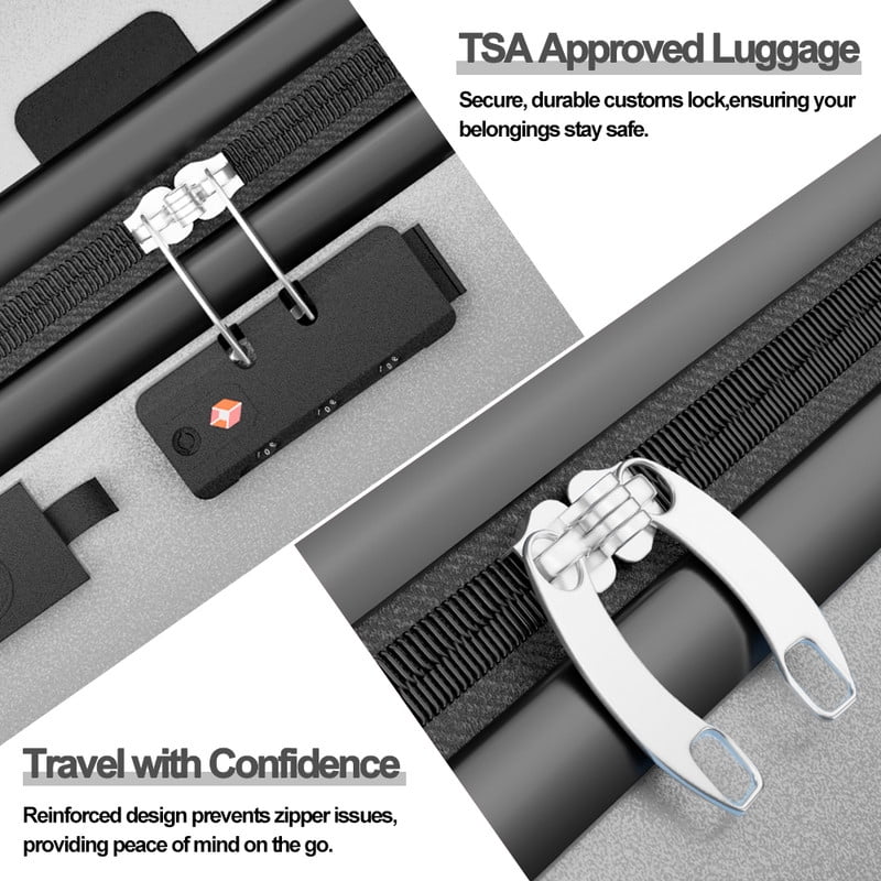Checked Luggage PC ABS Hardside Suitcase with wheels USB Port Lightweight Luggage with TSA Lock 28 inch Silver