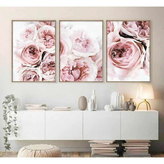 Peony Wall Art Pink Flower Canvas Wall Art Prints Peonies Wall Art Abstract Flower Pictures Wall Decor Peony Painting Flower Poster for Living Room Bedroomch (set of 3)