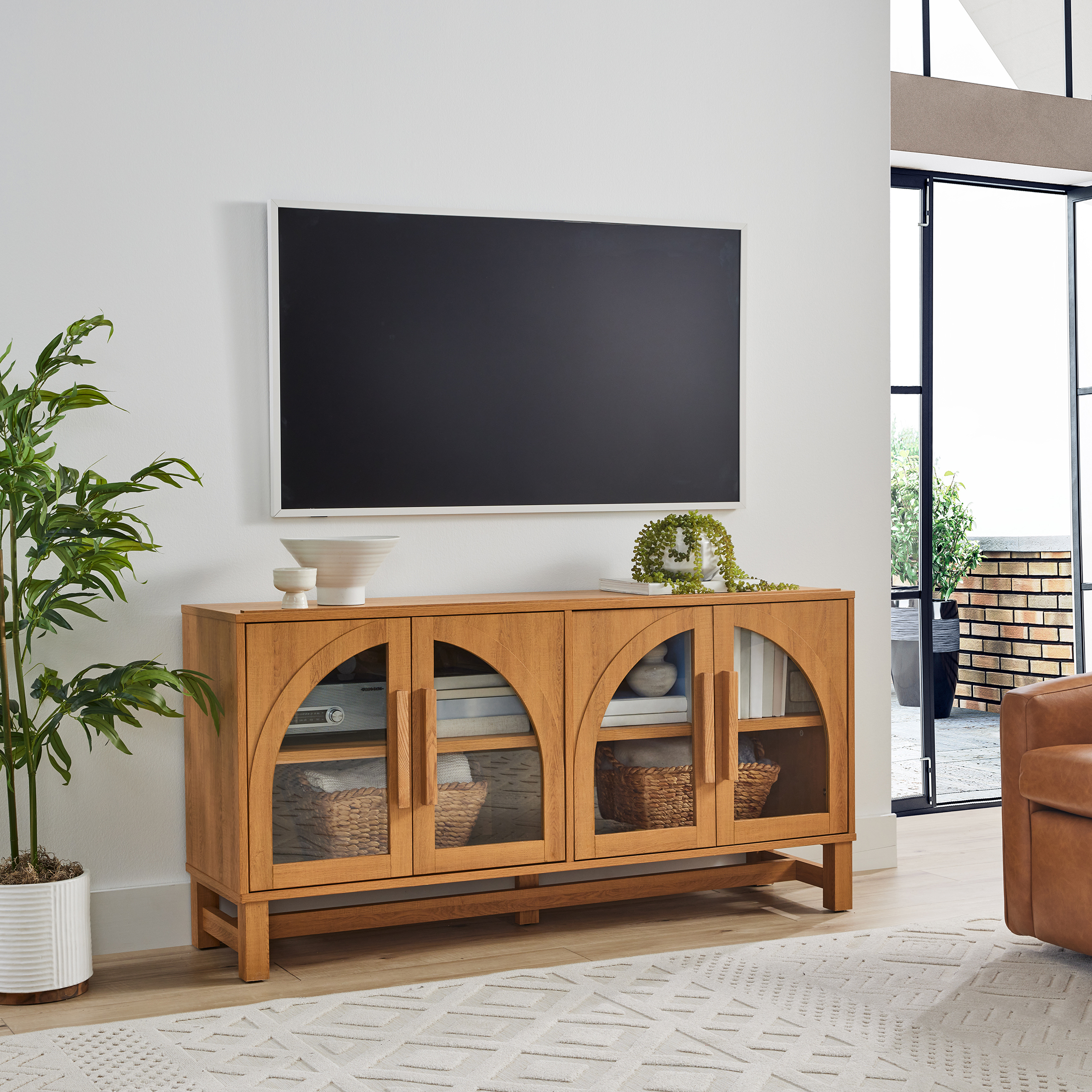 Better Homes & Gardens Juliet Arc TV Stand, Light Honey photo 1
