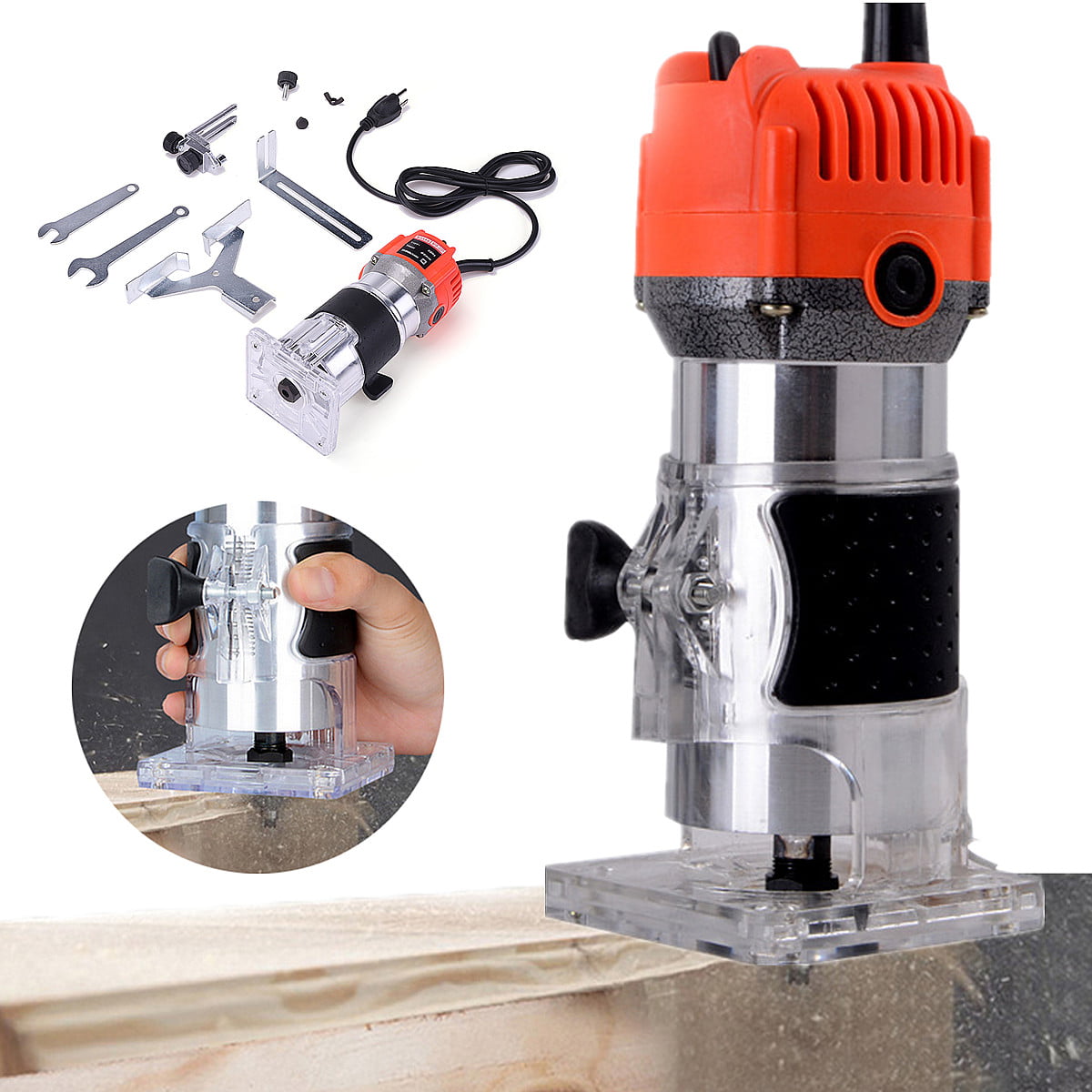 220V 800W Electric Hand Trimmer Palm Wood Router Laminate Trimmer 30000RPM Kit