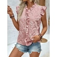 thumbnail image 5 of Women'S Tank Pullover Ruffle Jacquard Short Sleeve Blouse Elegant Casual Summer Top Pink M, 5 of 9