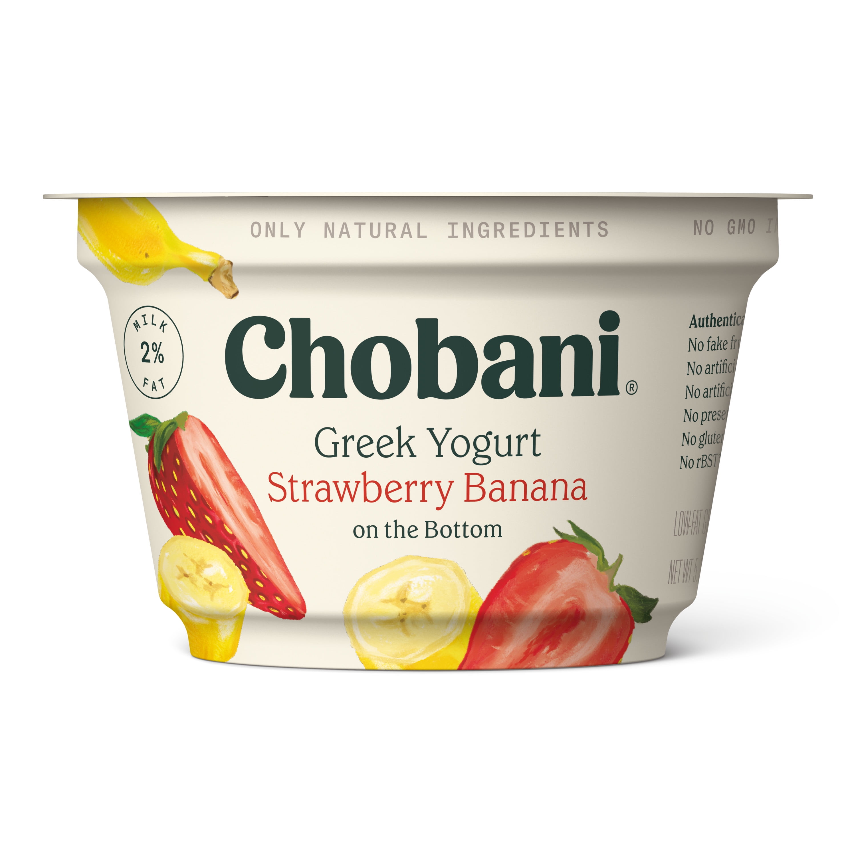 Chobani 2 Greek Yogurt, Strawberry Banana on the Bottom 5.3 oz