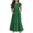 thumbnail image 1 of Jgppe Maxi Dress for Girl Summer Spring Pleated Ruffle Sleeve A-Line Casual Sundress 6-13 Years, 1 of 4