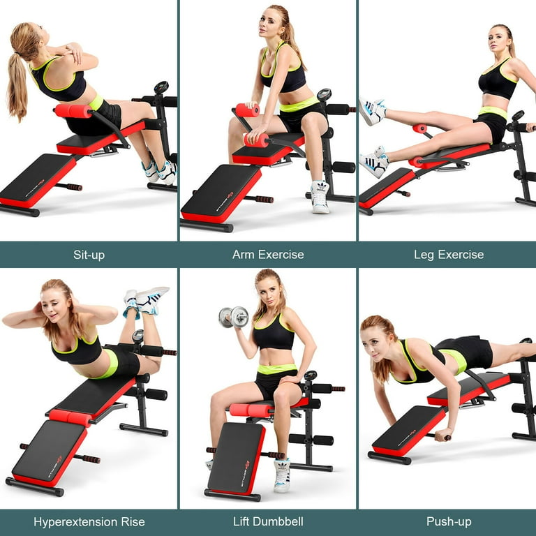 Goplus Multi Functional Gym Weight Bench Adjustable Sit up Board w Monitor Foldable Red Walmart