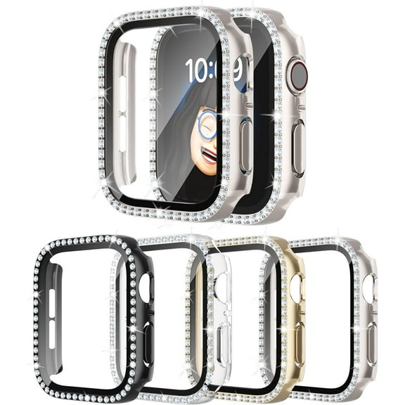 4 Pack Bling Case for Apple Watch SE 2/SE/6/5/4 40mmm, Glitter Rhinestone Diamonds Protective Case with Tempered Glass Screen Protector Replacement Cover for iWatch 2022 (2nd Gen) SE/6/5/4 40mm Women