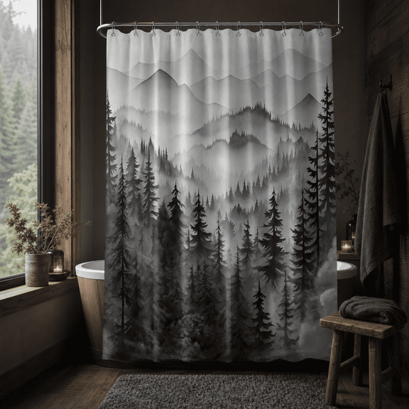 Black and White Shower Curtain, Rustic Shower Curtain, Cool Shower Curtain, Forest Shower Curtain, Mens Shower Curtain, Dark Nature Shower Curtain, Woodland Pine Tree Waterproof Fabric Bath Decor wit