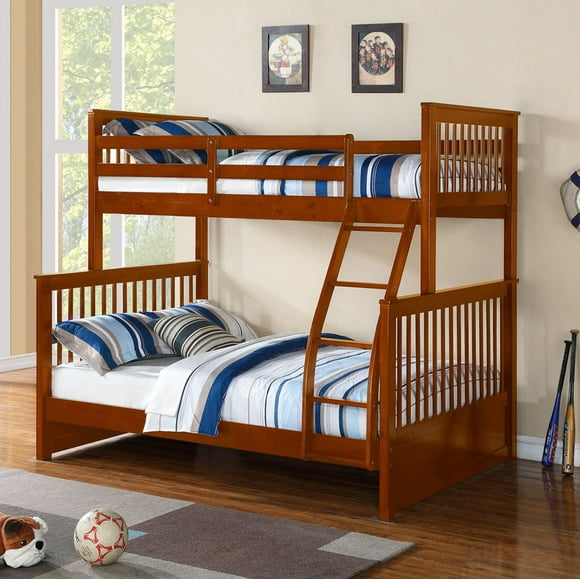 Twin over Double (Single over Double), Soild Wood Detachable Bunk Bed- Converts into two Separate Beds- Honey Colour