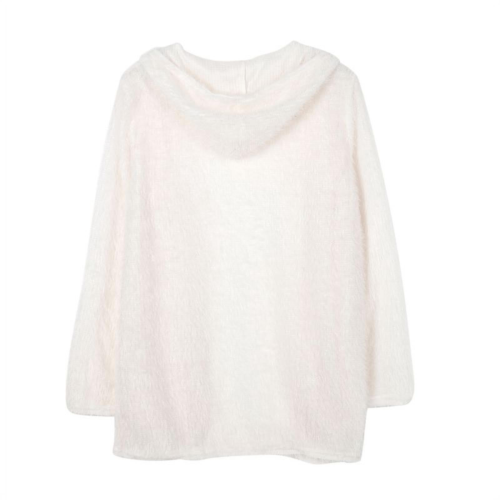 Womens Long Sleeve Sweater Solid Fuzzy Open Front Hooded Cardigans Oversized Jacket Coats Outwear - image 4