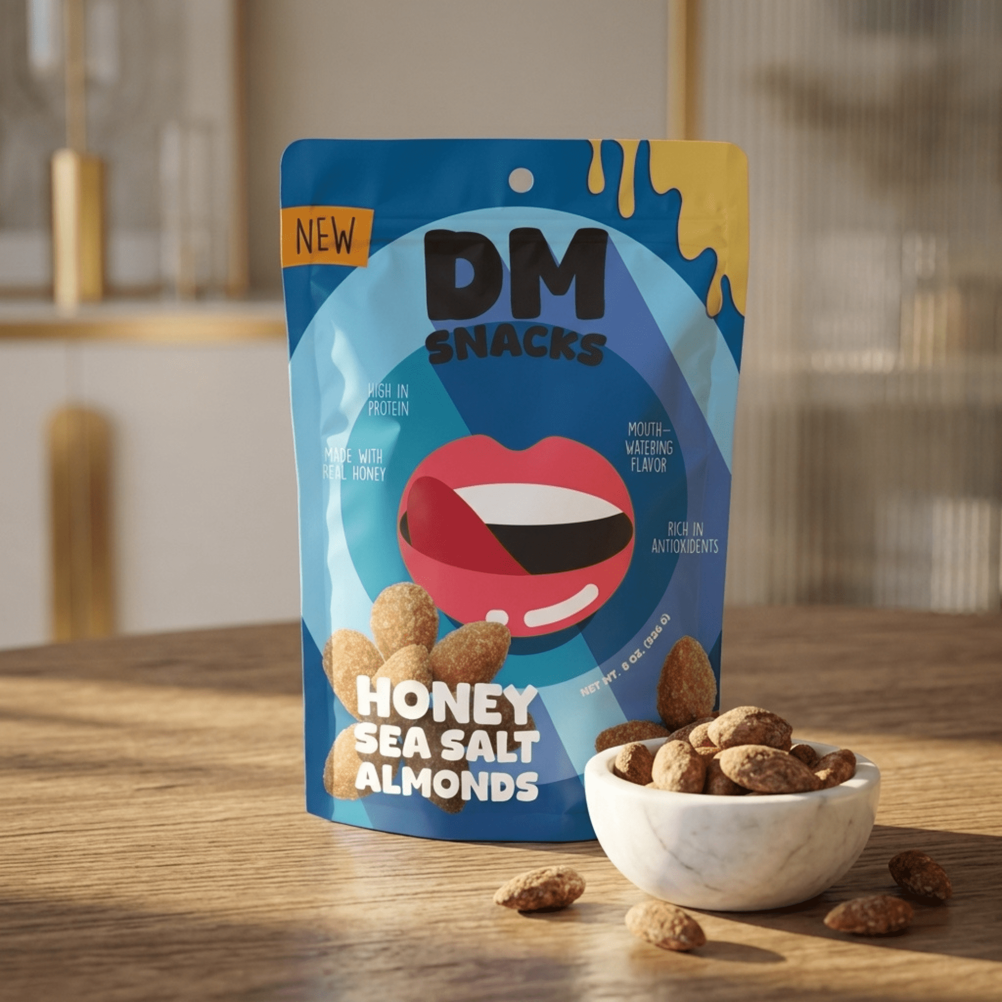 DM Snacks Honey Sea Salt Almonds - 1.5 lbs - 3 Resealable 8 oz Bags - Sweet and Salty Nuts 1.5 lbs
