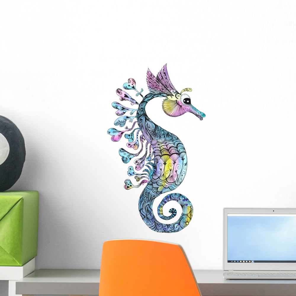 Creative Watercolor Seahorse Wall Decal Sticker, Wallmonkeys Peel & Stick Vinyl Graphic (18 in H