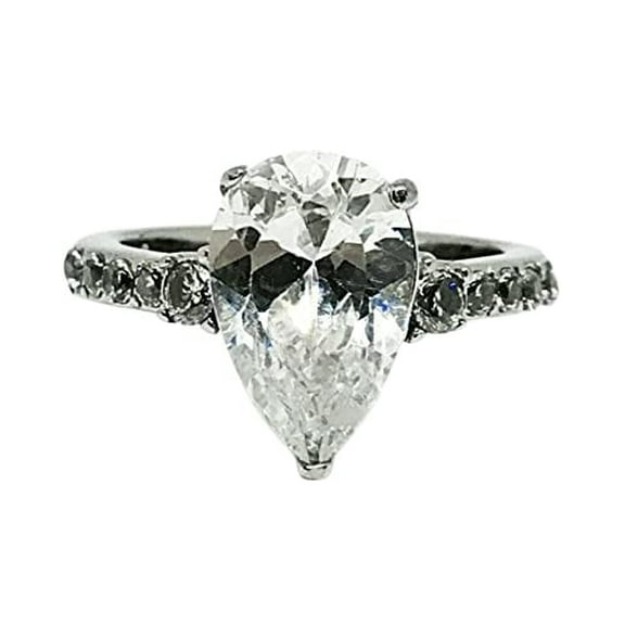 HeartsAndYou 3ct Pear Cut Moissanite Solitaire with Accent Engagement Ring for Women 18k White Gold over Silver
