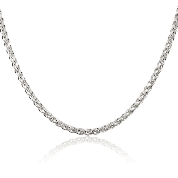 925 Sterling Silver 3mm Round Spiga Wheat Link Chain Necklace