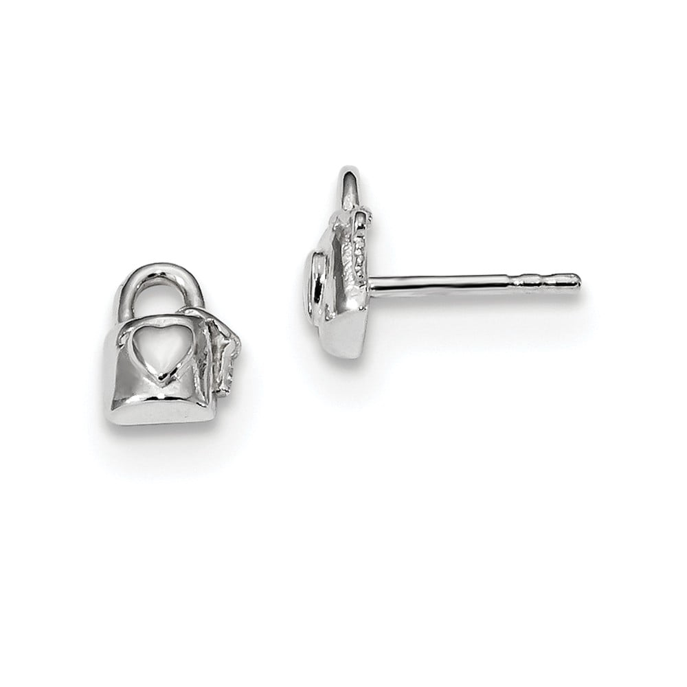Earring Stud - Sterling Silver Lock with Heart and Key Post Stud ...