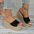 thumbnail image 5 of Women’s Solid Wide Strap Textured Wedge Slide Sandals, Open Toe Holiday Platform Slip-On Slippers, 5 of 9