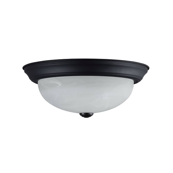 Aspen Creative 63022-3, 2-Light Flush Mount in Matte Black with Alabaster Glass, 11-1/4" Dia.