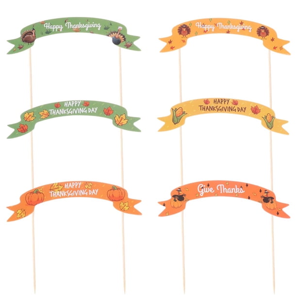 Thanksgiving Ramo Toppers 6pcs Cake Toppers Happy Thanksgiving Banner Cupcake Toppers Turkey ...