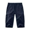 thumbnail image 2 of Innerwin Capri Pants Elastic Waist Men Yoga Pant Beach Solid Color Lightweight Capris Navy Blue S, 2 of 3