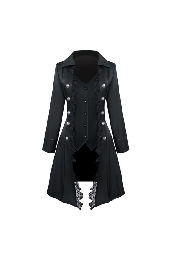 Steampunk Jacket Women Tailcoat Medieval Vintage Gothic Tailcoat Womens Casual Work High Low Blazer Jacket Black XL