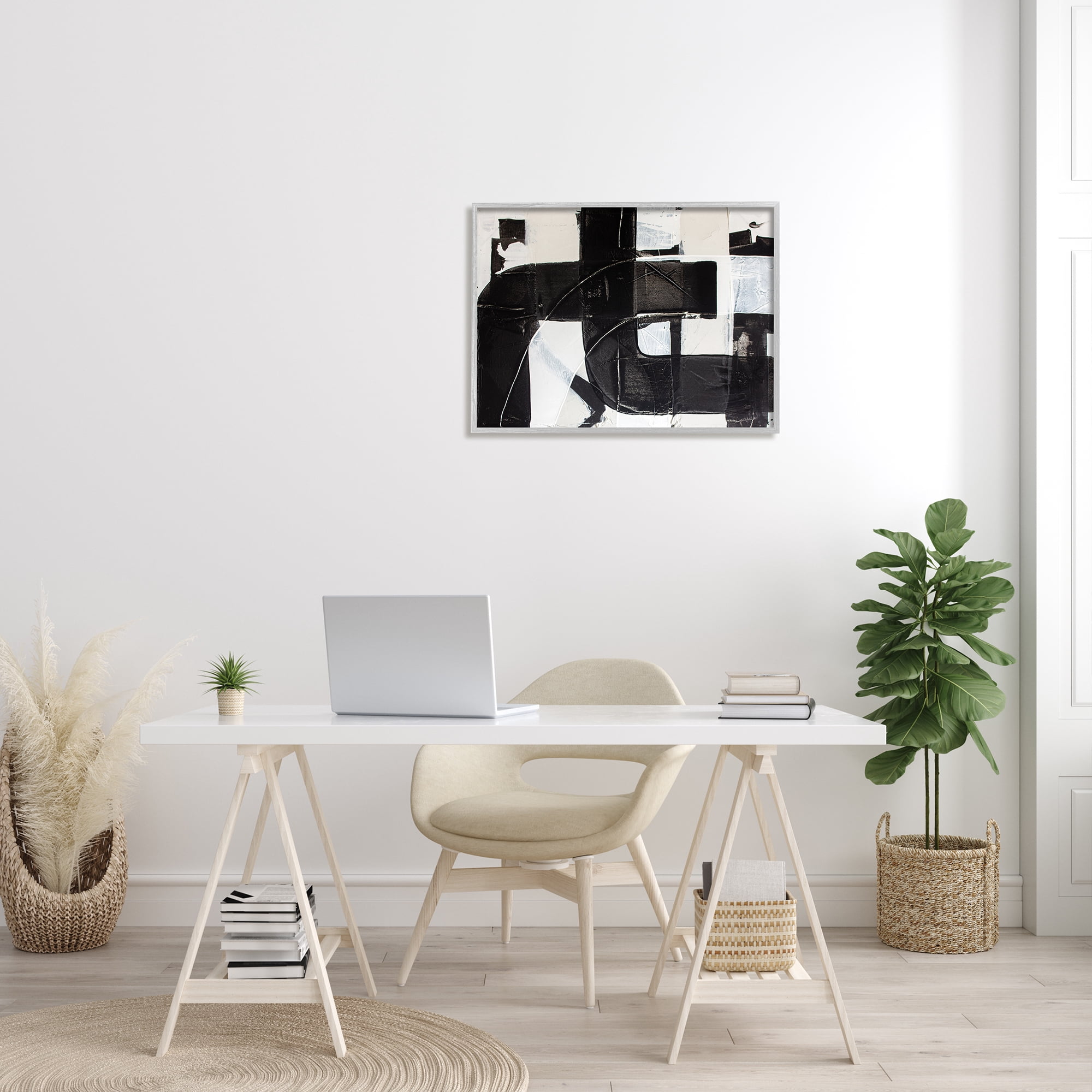 Kent Youngstrom Industries Geometric Black White Abstract Industrial Shapes 30 in x 24 in Framed Painting Art Prints, by Stupell Home Décor