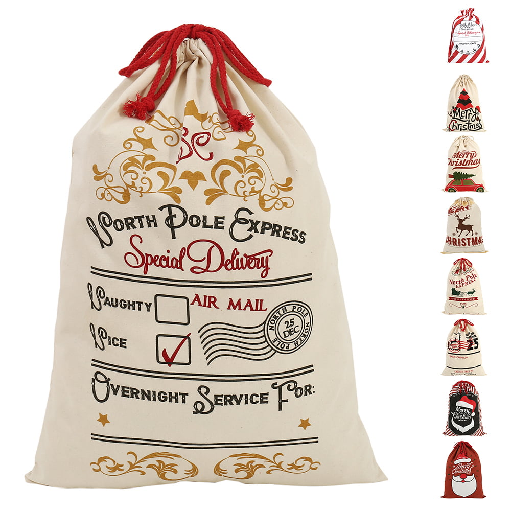 Christmas Santa Sack XMAS Gift Sack Stocking Storage Burlap Bag Kids Gif Bag 