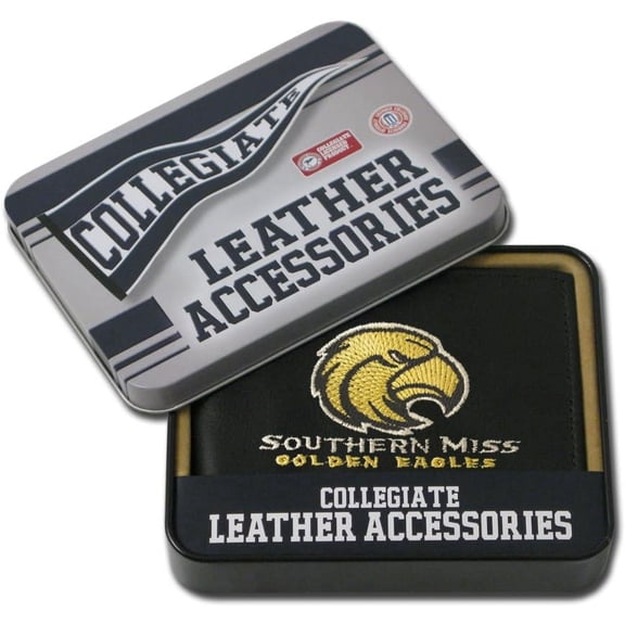 Southern Mississippi NCAA Golden Eagles Embroidered Black Leather Passcase Bifold Wallet