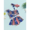 thumbnail image 3 of Wassery 4th of July Baby Girl Swimsuit 6M 9M 12M 18M 24M 2T 3T Infant Girls 2 Pieces Bikini Star Stripe Print Oblique Shoulder Ruffles Tops Shorts Bathing Suit 0-3T, 3 of 9