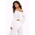 thumbnail image 2 of Forever 21 WGA Off Shoulder Long Sleeve Crop Top, Color- White, Size- M, 2 of 5