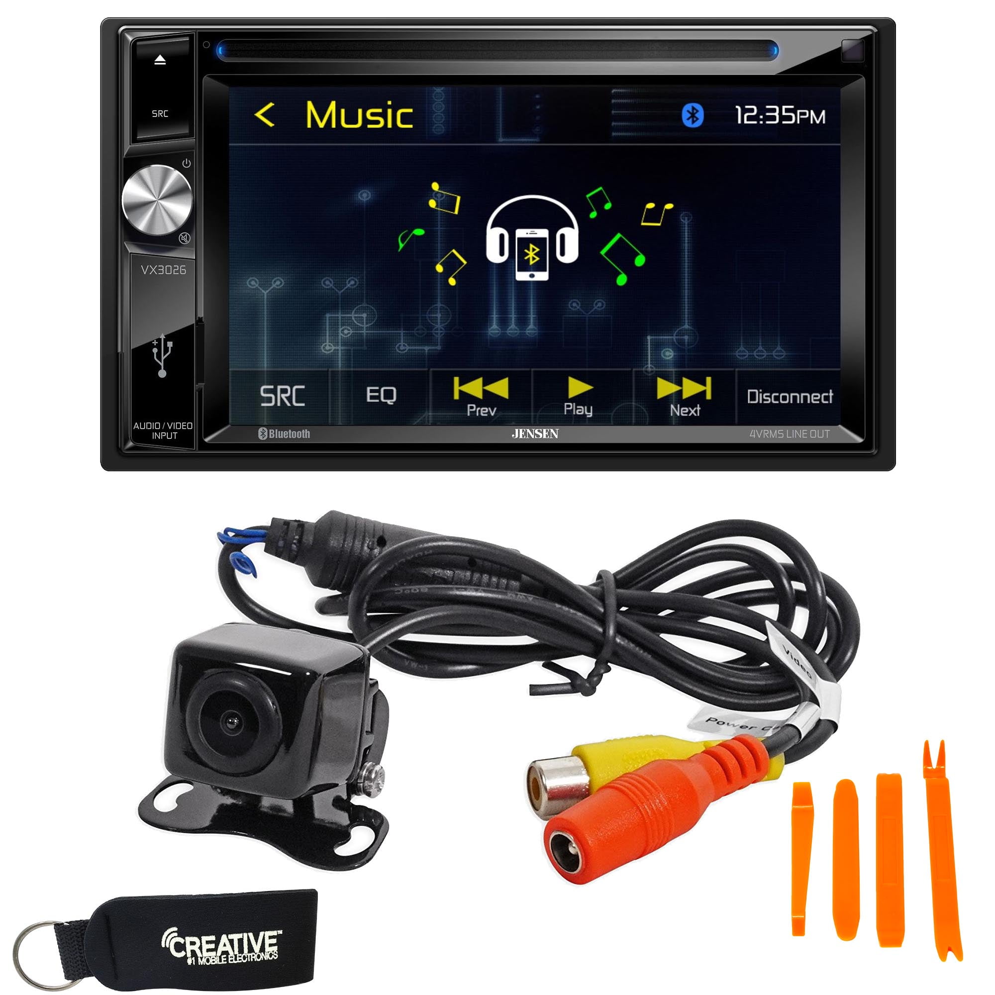 Jensen VX3026 2 DIN A/V Bluetooth Receiver with Back up Camera