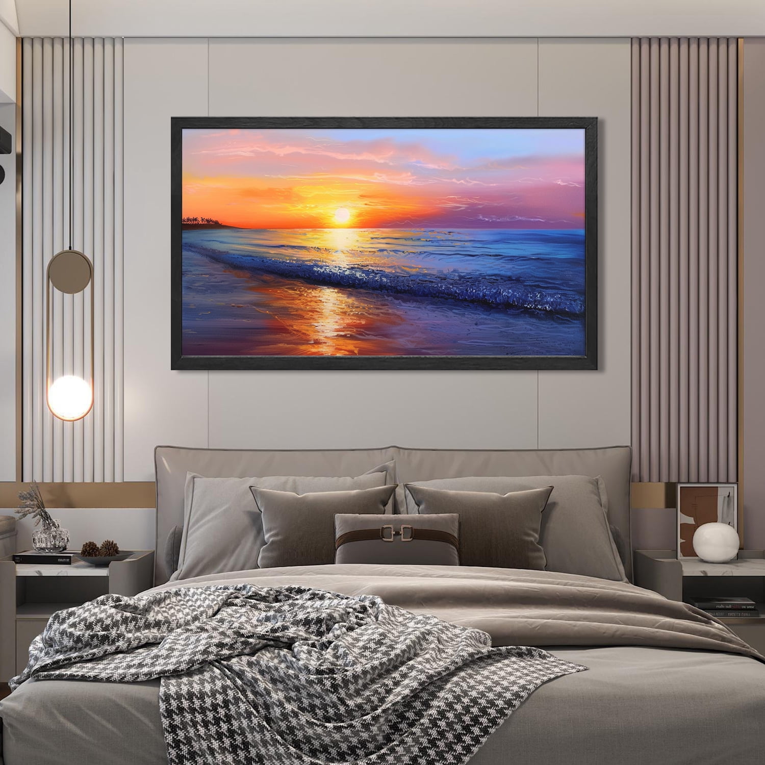 Beach Wall Art Ocean Wall Art Sunset Sea Wave Canvas art Framed wall art Painting For Livingroom Decor Office Bedroom Decoration